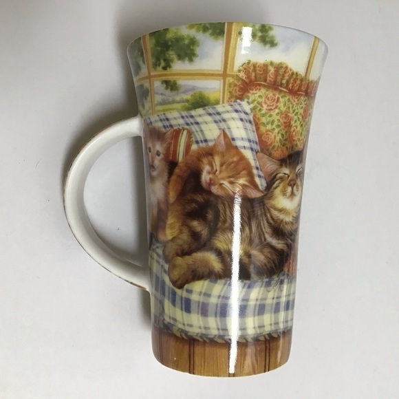 Cats Coffee Mug Porcelain Sleepy Kittens Tea Cup 5 1/2” Tall Designer Cha Cult - Picture 7 of 15